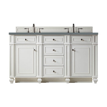 James Martin Furniture Bristol 60'' Double Vanity in Bright White with 3cm (1-3/8'' ) Thick Cala Blue Quartz Top and Rectangle Undermount Sinks