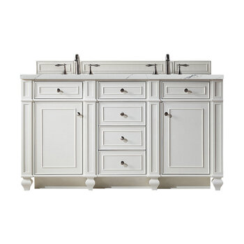 James Martin Furniture Bristol 60'' Double Vanity in Bright White with 3cm (1-3/8'' ) Thick Ethereal Noctis Quartz Top and Rectangle Undermount Sinks