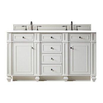 James Martin Furniture Bristol 60'' Double Vanity in Bright White w/ 3cm (1-3/8'') Thick White Zeus Quartz Top