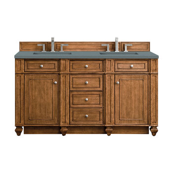 James Martin Furniture Bristol 60'' Double Vanity in Saddle Brown with 3cm (1-3/8'' ) Thick Cala Blue Quartz Top and Rectangle Undermount Sinks