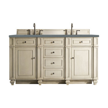 James Martin Furniture Bristol 60'' Double Vanity in Vintage Vanilla with 3cm (1-3/8'' ) Thick Cala Blue Quartz Top and Rectangle Undermount Sinks