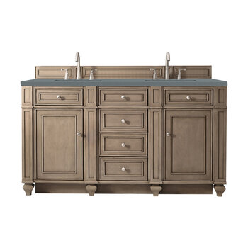 James Martin Furniture Bristol 60'' Double Vanity in Whitewashed Walnut with 3cm (1-3/8'' ) Thick Cala Blue Quartz Top and Rectangle Undermount Sinks