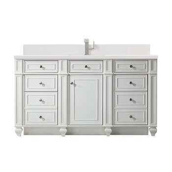 James Martin Furniture Bristol 60'' Single Vanity, Bright White w/ Single Hole 3 cm (1-3/8'') Thick White Zeus Quartz Top, Backsplash, and Rectangle Undermount Sink Product View