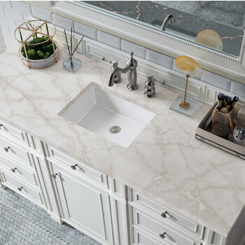 James Martin Furniture Bristol 60'' Single Vanity, Bright White w/ 3 cm (1-3/8'') Thick Victorian Silver Quartz Top and Rectangle Undermount Sink Overhead Top View