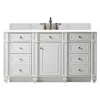 James Martin Furniture Bristol 60'' Single Vanity in Bright White w/ 3cm (1-3/8'') Thick White Zeus Quartz Top