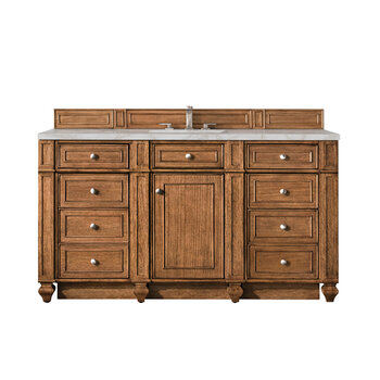 James Martin Furniture Bristol 60'' Single Vanity, Saddle Brown w/ 3 cm (1-3/8'') Thick Victorian Silver Quartz Top and Rectangle Undermount Sink Product View