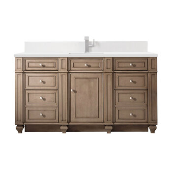 James Martin Furniture Bristol 60'' Single Vanity, Whitewashed Walnut w/ Single Hole 3 cm (1-3/8'') Thick White Zeus Quartz Top, Backsplash, and Rectangle Undermount Sink Product View