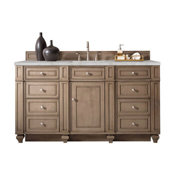 James Martin Furniture Bristol 60'' Single Vanity, Whitewashed Walnut w/ 3 cm (1-3/8'') Thick Victorian Silver Quartz Top and Rectangle Undermount Sink Product View
