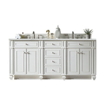 James Martin Furniture Bristol 72''  Double Vanity in Bright White with 3cm (1-3/8'' ) Thick Ethereal Noctis Quartz Top and Rectangle Undermount Sinks