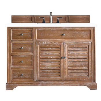 James Martin Furniture Savannah 48'' Single Vanity Cabinet in Driftwood w/ 3cm (1-3/8'') Thick White Zeus Quartz Top