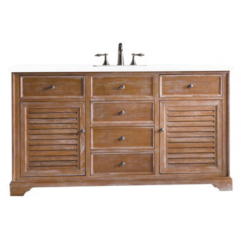 James Martin Furniture Savannah 60'' Single Vanity Cabinet in Driftwood w/ 3cm (1-3/8'') Thick White Zeus Quartz Top