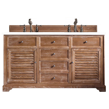James Martin Furniture Savannah 60'' Double Vanity Cabinet in Driftwood w/ 3cm (1-3/8'') Thick White Zeus Quartz Top