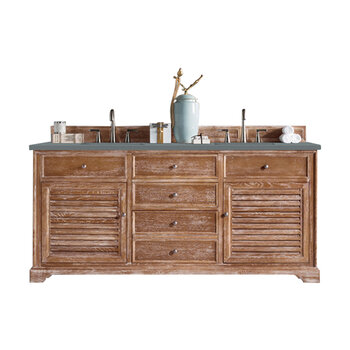 James Martin Furniture Savannah 72''  Double Vanity Cabinet in Driftwood with 3cm (1-3/8'' ) Thick Cala Blue Quartz Top and Rectangle Undermount Sinks
