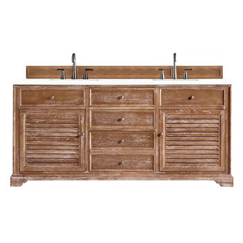 James Martin Furniture Savannah 72'' Double Vanity Cabinet in Driftwood w/ 3cm (1-3/8'') Thick White Zeus Quartz Top