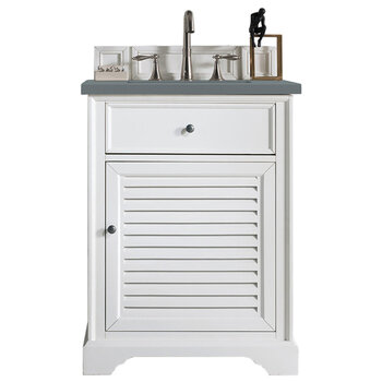 James Martin Furniture Savannah 26'' Single Vanity Cabinet in Bright White with 3cm (1-3/8'' ) Thick Cala Blue Quartz Top and Rectangle Undermount Sink