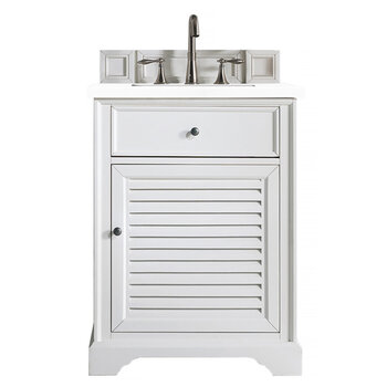 James Martin Furniture Savannah 26'' Single Vanity Cabinet in Bright White w/ 3cm (1-3/8'') Thick White Zeus Quartz Top