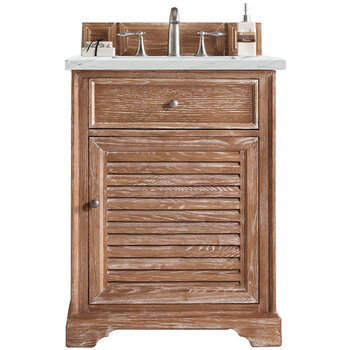 James Martin Furniture Savannah 26'' Single Vanity Cabinet in Driftwood with 3cm (1-3/8'' ) Thick Ethereal Noctis Quartz Top and Rectangle Sink