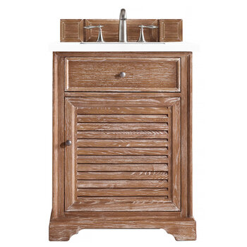 James Martin Furniture Savannah 26'' Single Vanity Cabinet in Driftwood w/ 3cm (1-3/8'') Thick White Zeus Quartz Top