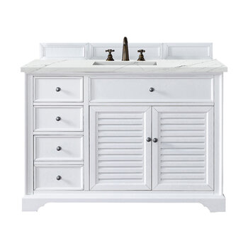James Martin Furniture Savannah 48'' Single Vanity Cabinet in Bright White with 3cm (1-3/8'' ) Thick Ethereal Noctis Quartz Top and Rectangle Sink