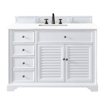James Martin Furniture Savannah 48'' Single Vanity Cabinet in Bright White w/ 3cm (1-3/8'') Thick White Zeus Quartz Top