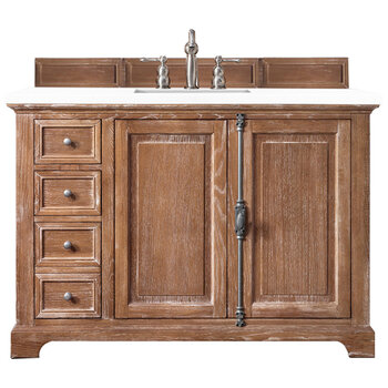 James Martin Furniture Providence 48'' Single Vanity Cabinet in Driftwood w/ 3cm (1-3/8'') Thick White Zeus Quartz Top