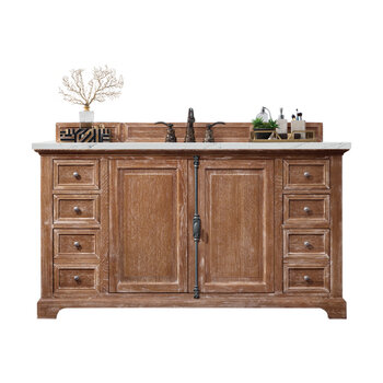 James Martin Furniture Providence 60'' Single Vanity Cabinet in Driftwood with 3cm (1-3/8'' ) Thick Ethereal Noctis Quartz Top and Rectangle Sink