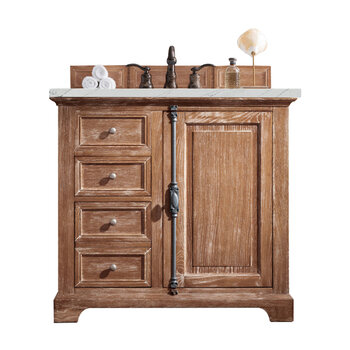 James Martin Furniture Providence 36'' Single Vanity Cabinet in Driftwood with 3cm (1-3/8'' ) Thick Ethereal Noctis Quartz Top and Rectangle Sink