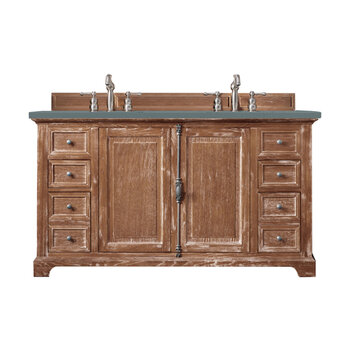 James Martin Furniture Providence 60'' Double Vanity Cabinet in Driftwood with 3cm (1-3/8'' ) Thick Cala Blue Quartz Top and Rectangle Undermount Sinks