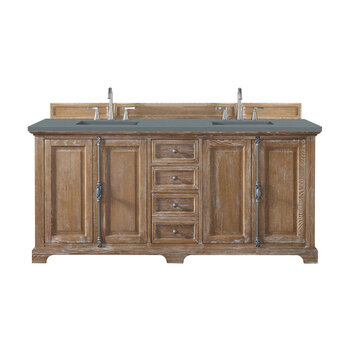 James Martin Furniture Providence 72''  Double Vanity Cabinet in Driftwood with 3cm (1-3/8'' ) Thick Cala Blue Quartz Top and Rectangle Undermount Sinks