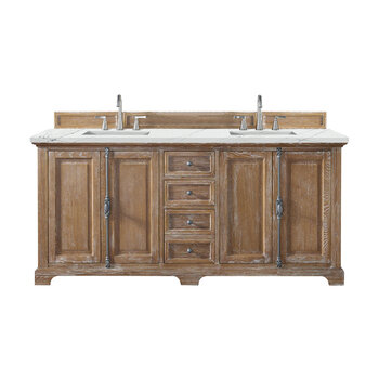 James Martin Furniture Providence 72''  Double Vanity Cabinet in Driftwood with 3cm (1-3/8'' ) Thick Ethereal Noctis Quartz Top and Rectangle Sinks