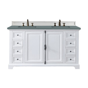 James Martin Furniture Providence 60'' Double Vanity Cabinet in Bright White with 3cm (1-3/8'' ) Thick Cala Blue Quartz Top and Rectangle Sinks