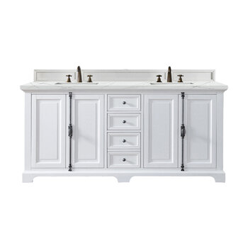 James Martin Furniture Providence 72''  Double Vanity Cabinet in Bright White with 3cm (1-3/8'' ) Thick Ethereal Noctis Quartz Top and Rectangle Sinks
