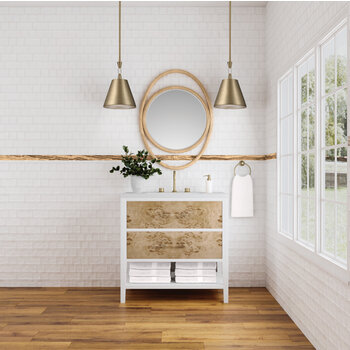 James Martin Furniture Esca 28'' Wall Mounted Beveled Edge Oval Mirror, Natural Frame Installed View