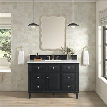 James Martin Furniture Rowyn 28'' Wall Mounted Wavy Edge Mirror, Natural Frame Installed View