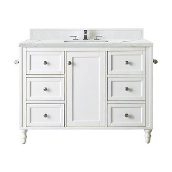James Martin Furniture Copper Cove Encore 48'' Single Vanity in Bright White w/ 3cm (1-3/8'' ) Thick Ethereal Noctis Quartz Countertop and Rectangle Sink