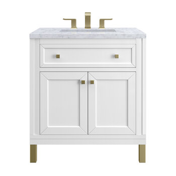 James Martin Furniture Chicago 30'' Single Vanity in Glossy White with 3cm (1-3/8'' ) Thick Arctic Fall Top and Rectangle Undermount Sink