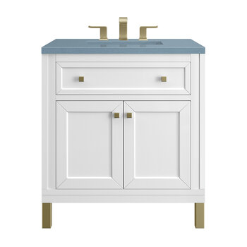 James Martin Furniture Chicago 30'' Single Vanity in Glossy White with 3cm (1-3/8'' ) Thick Cala Blue Top and Rectangle Undermount Sink