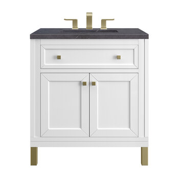 James Martin Furniture Chicago 30'' Single Vanity in Glossy White with 3cm (1-3/8'' ) Thick Charcoal Soapstone Top and Rectangle Undermount Sink