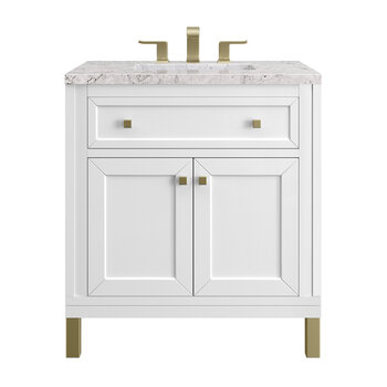 James Martin Furniture Chicago 30'' Single Vanity in Glossy White with 3cm (1-3/8'' ) Thick Eternal Jasmine Pearl Top and Rectangle Undermount Sink