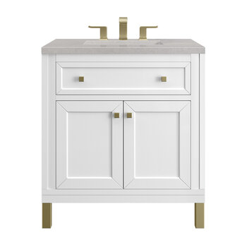 James Martin Furniture Chicago 30'' Single Vanity in Glossy White with 3cm (1-3/8'' ) Thick Eternal Serena Top and Rectangle Undermount Sink
