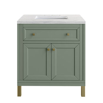 James Martin Furniture Chicago 30'' Single Vanity in Smokey Celadon with 3cm (1-3/8'' ) Thick Arctic Fall Top and Rectangle Undermount Sink