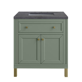 James Martin Furniture Chicago 30'' Single Vanity in Smokey Celadon with 3cm (1-3/8'' ) Thick Charcoal Soapstone Top and Rectangle Undermount Sink