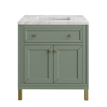 James Martin Furniture Chicago 30'' Single Vanity in Smokey Celadon with 3cm (1-3/8'' ) Thick Eternal Jasmine Pearl Top and Rectangle Undermount Sink