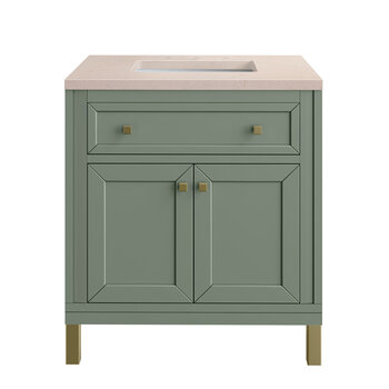 James Martin Furniture Chicago 30'' Single Vanity in Smokey Celadon with 3cm (1-3/8'' ) Thick Eternal Marfil Top and Rectangle Undermount Sink