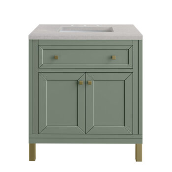 James Martin Furniture Chicago 30'' Single Vanity in Smokey Celadon with 3cm (1-3/8'' ) Thick Eternal Serena Top and Rectangle Undermount Sink