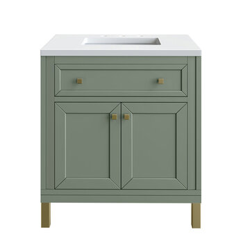 James Martin Furniture Chicago 30'' Single Vanity in Smokey Celadon with 3cm (1-3/8'' ) Thick White Zeus Top and Rectangle Undermount Sink