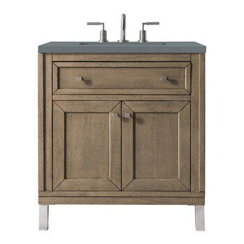 James Martin Furniture Chicago 30'' Single Vanity in Whitewashed Walnut with 3cm (1-3/8'' ) Thick Cala Blue Quartz Top and Rectangle Undermount Sink
