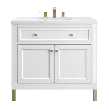 James Martin Furniture Chicago 36'' Single Vanity in Glossy White with 3cm (1-3/8'' ) Thick Arctic Fall Top and Rectangle Undermount Sink