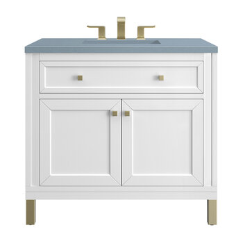 James Martin Furniture Chicago 36'' Single Vanity in Glossy White with 3cm (1-3/8'' ) Thick Cala Blue Top and Rectangle Undermount Sink