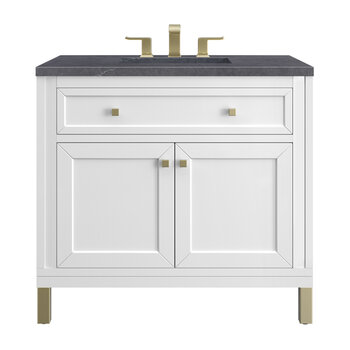 James Martin Furniture Chicago 36'' Single Vanity in Glossy White with 3cm (1-3/8'' ) Thick Charcoal Soapstone Top and Rectangle Undermount Sink
